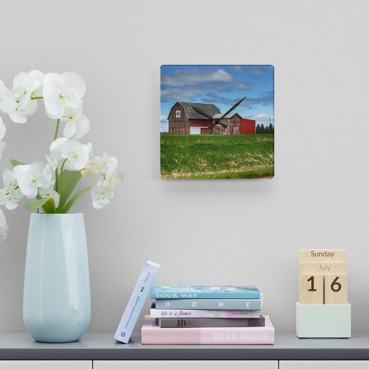 U R There Photography Unionville Reds Rustic Farmhouse Acrylic Analog Wall Clock
