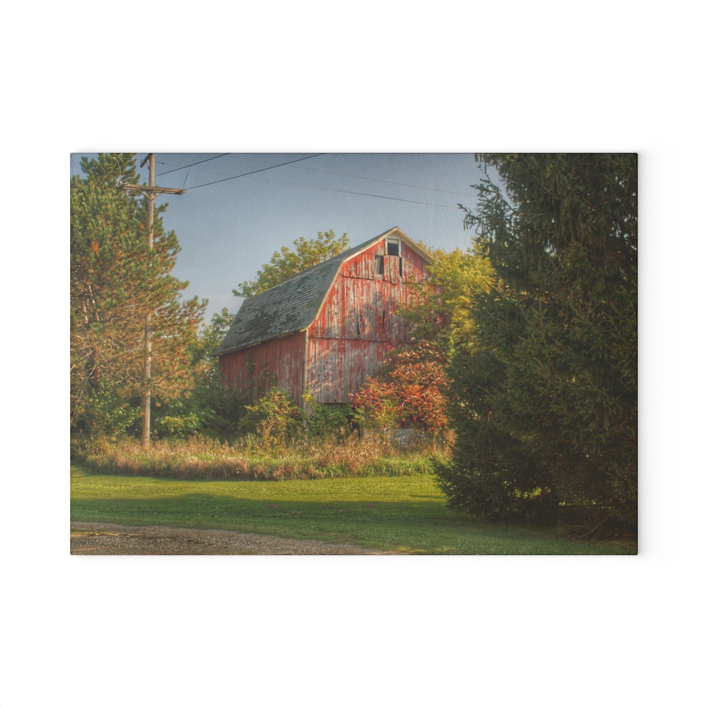 U R There Photography Belle River Red I Rustic Farmhouse Tempered-Glass Cutting Board