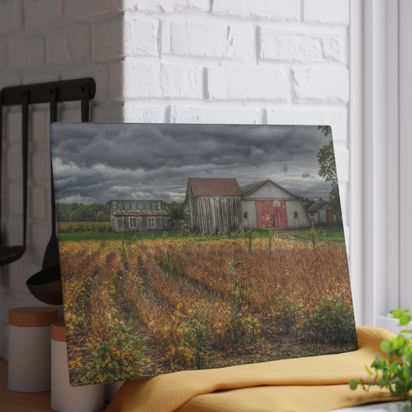 U R There Photography Murphy Lake Road Quonset Clan Rustic Farmhouse Tempered-Glass Cutting Board