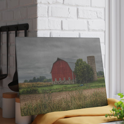 U R There Photography Clifford Road Red and Silo II Rustic Farmhouse Tempered-Glass Cutting Board