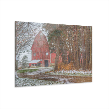 U R There Photography Tubspring Road Hidden Winter Red Rustic Farmhouse Acrylic Wall Print