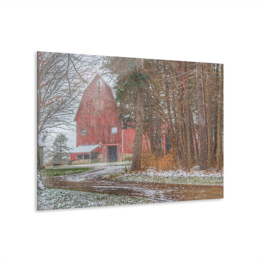 U R There Photography Tubspring Road Hidden Winter Red Rustic Farmhouse Acrylic Wall Print