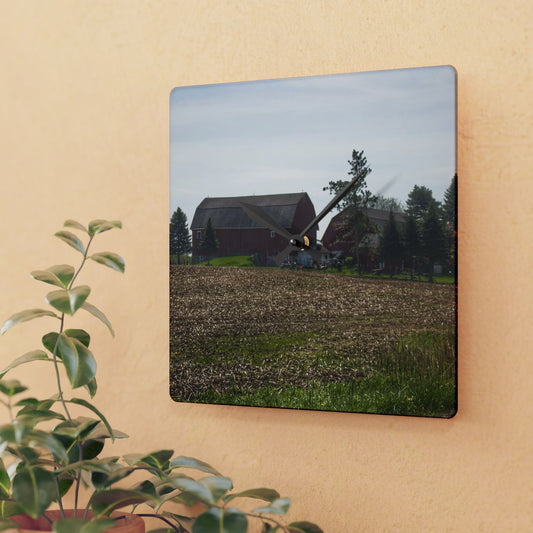 U R There Photography Bishop Road Reds IV Rustic Farmhouse Acrylic Analog Wall Clock