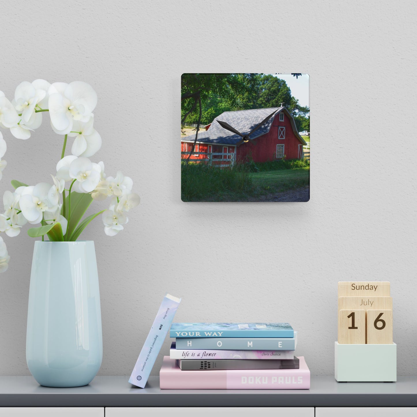 U R There Photography Davis Lake Road Little Red Rustic Farmhouse Acrylic Analog Wall Clock