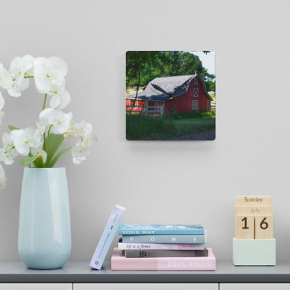 U R There Photography Davis Lake Road Little Red Rustic Farmhouse Acrylic Analog Wall Clock