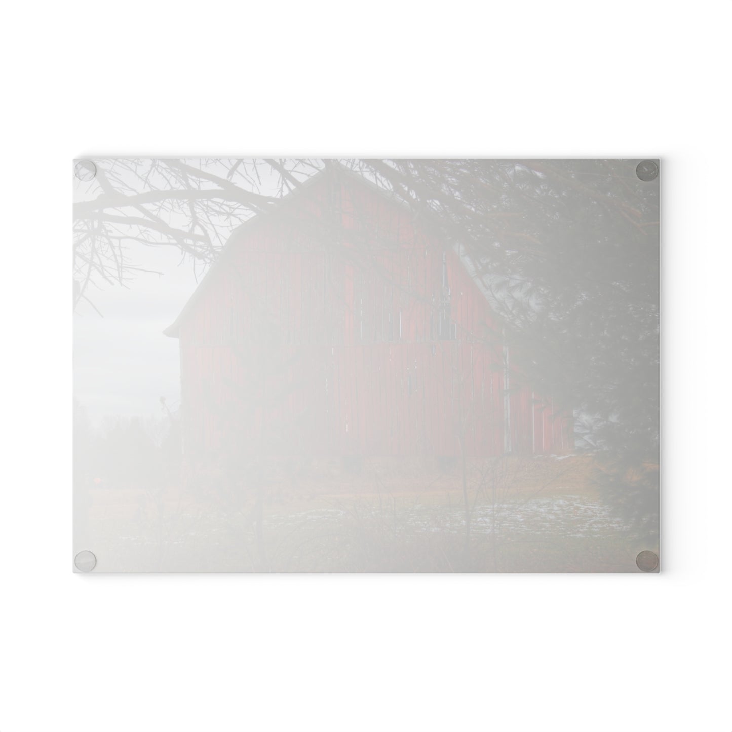U R There Photography Johnsonmill Road Hidden Red Rustic Farmhouse Tempered-Glass Cutting Board