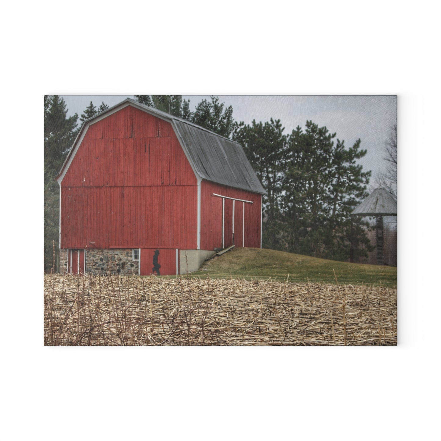 U R There Photography Fostoria Road Standing Man Red Rustic Farmhouse Tempered-Glass Cutting Board