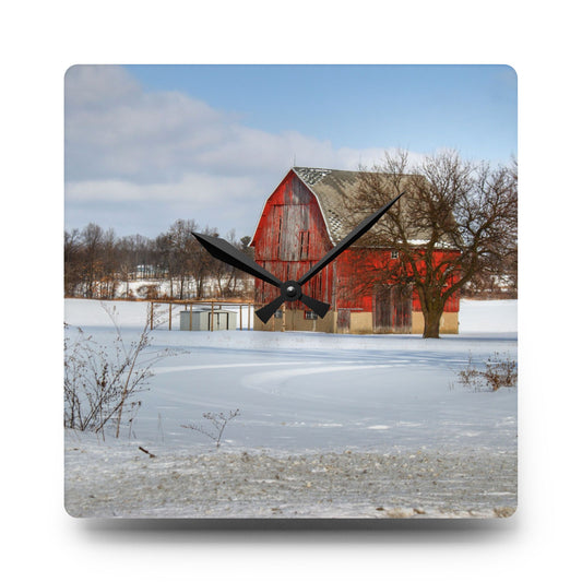 Oregon Road Hillside Red Rustic Farmhouse Acrylic Analog Wall Clock 10.75'' × 10.75'' (Square)
