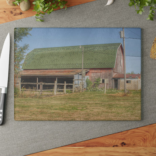 U R There Photography Farrand Road Red with Corral Rustic Farmhouse Tempered-Glass Cutting Board