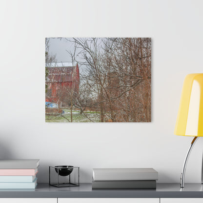 U R There Photography Hough Road Hidden Winter Red I Rustic Farmhouse Acrylic Wall Print