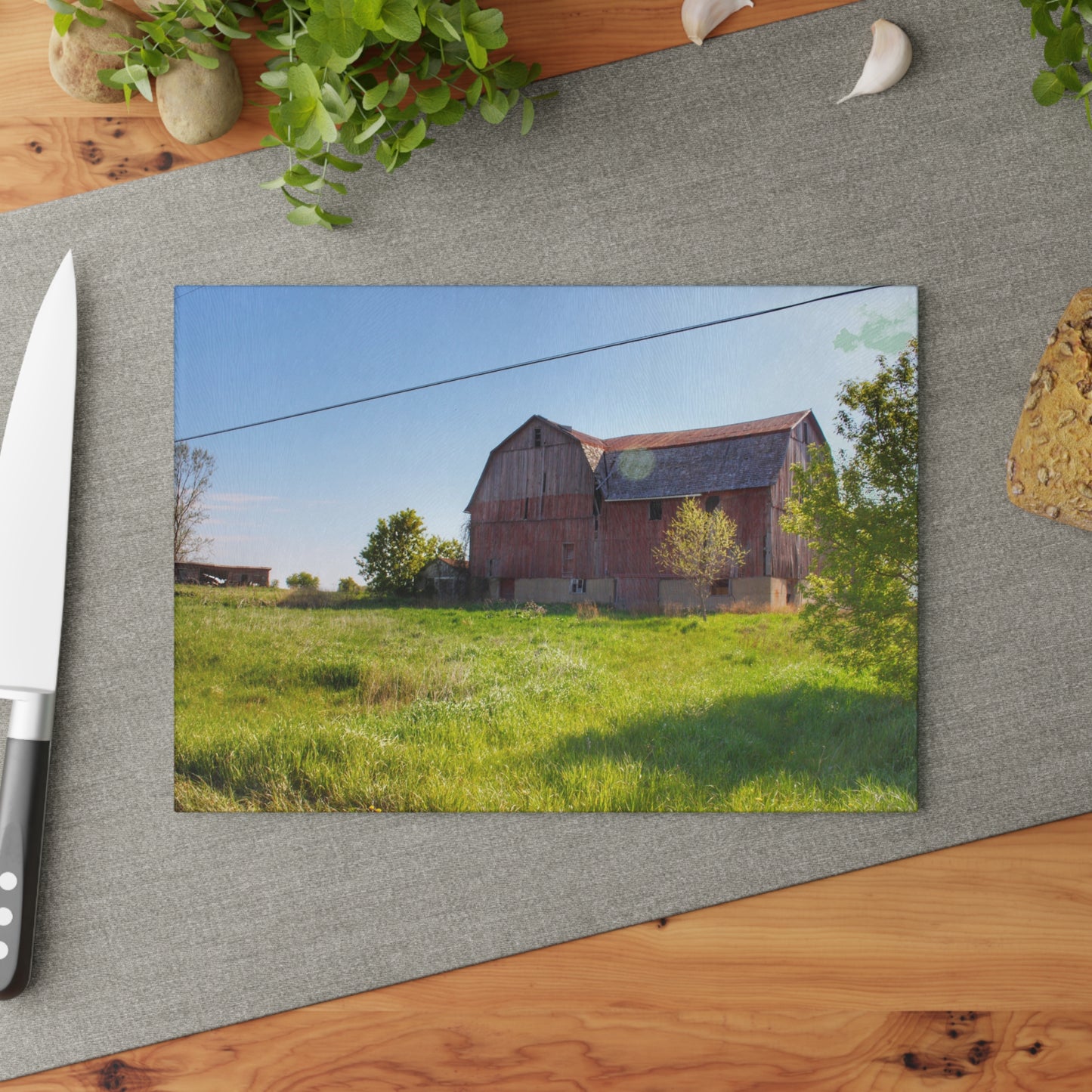 U R There Photography Leslie Road Red I Rustic Farmhouse Tempered I-Glass Cutting Board 8"x 11"