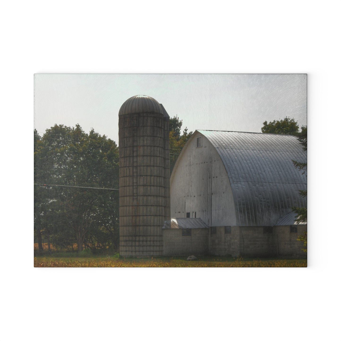 U R There Photography Grey Quonset Barn Rustic Farmhouse Tempered-Glass Cutting Board