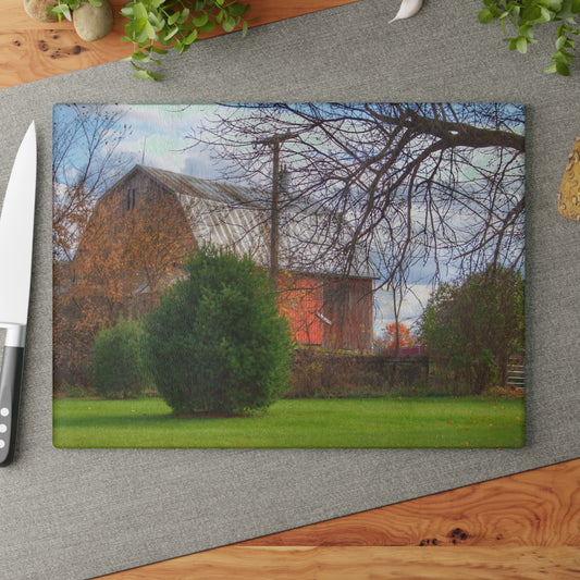 U R There Photography Millis Road Hidden Red Rustic Farmhouse Tempered-Glass Cutting Board