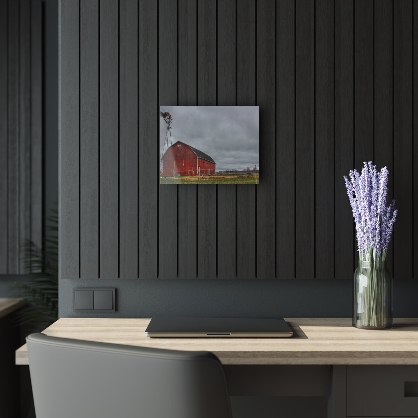 U R There Photography West Lake Road Red Barn and Windmill Rustic Farmhouse Acrylic Wall Print