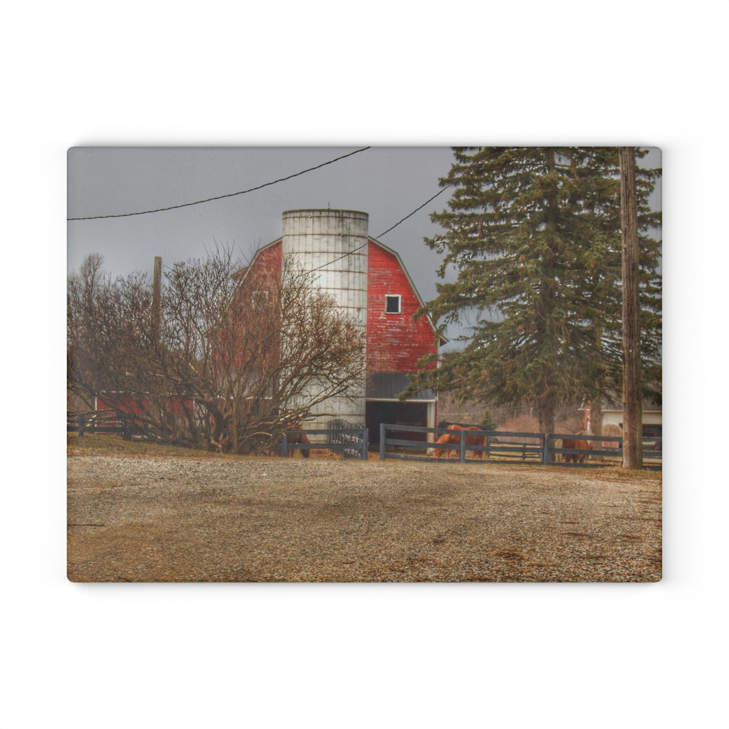 U R There Photography Blood Road Red and Horses Rustic Farmhouse Tempered-Glass Cutting Board
