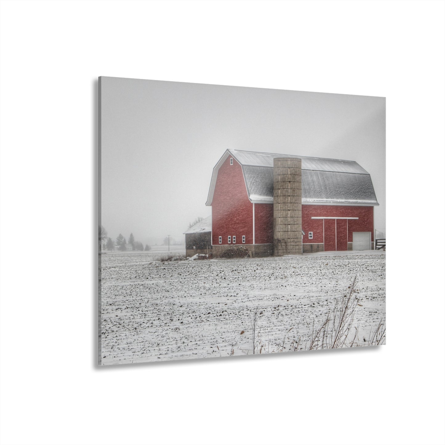 U R There Photography Winter Red Rustic Farmhouse Acrylic Wall Print