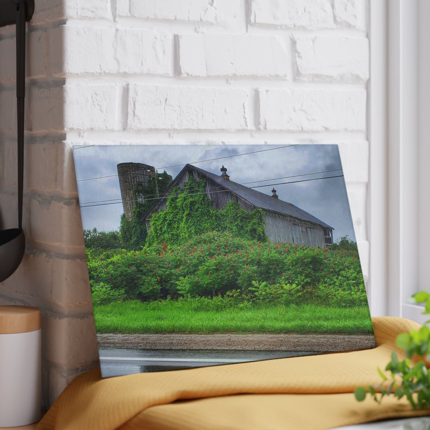 U R There Photography Metamora M-24 Grey IV Rustic Farmhouse Tempered-Glass Cutting Board