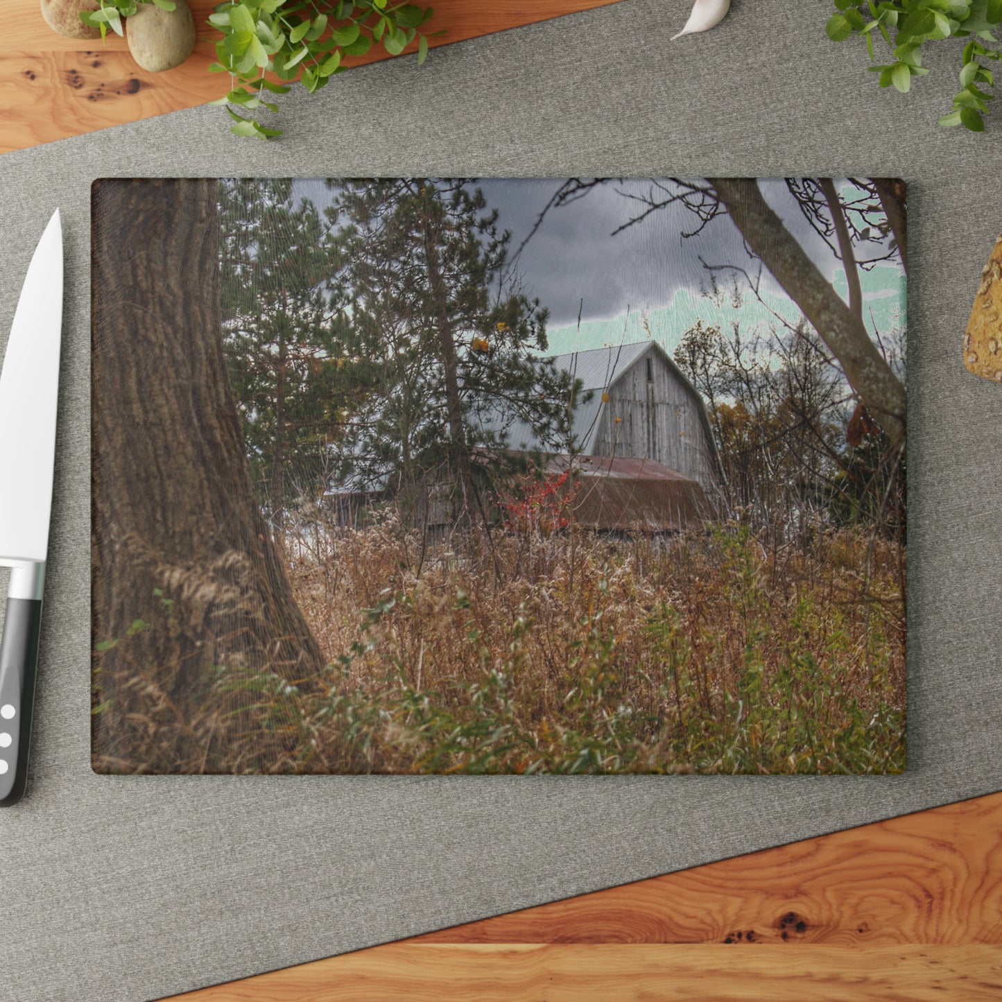 U R There Photography Booth Road Hidden Greys Rustic Farmhouse Tempered-Glass Cutting Board