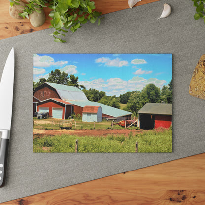 U R There Photography McKeen Lake Road Reds II Rustic Farmhouse Tempered-Glass Cutting Board