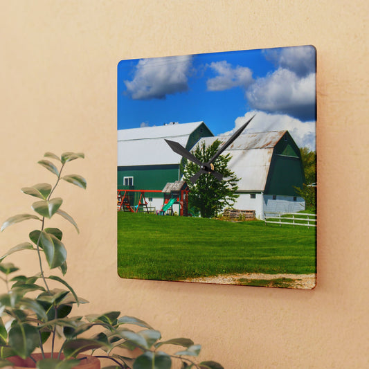 U R There Photography Hough Road Green Rustic Farmhouse Acrylic Analog Wall Clock