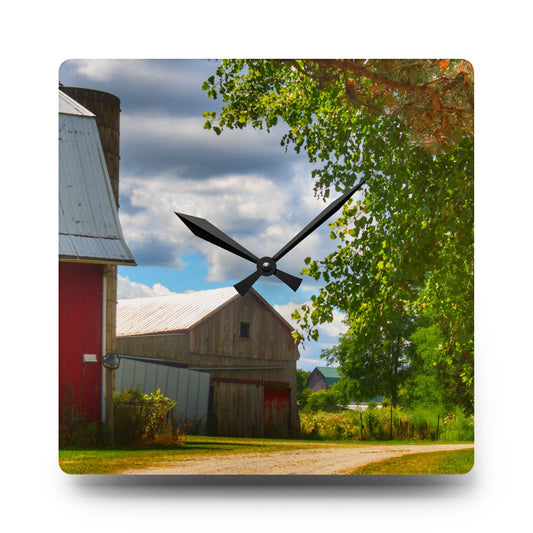 Hough Barn View Rustic Farmhouse Acrylic Analog Wall Clock 10.75'' × 10.75'' (Square)