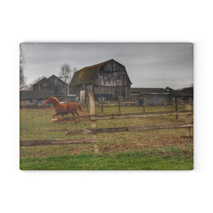 U R There Photography South Summers Road Old Grey and Caramel III Rustic Farmhouse Tempered-Glass Cutting Board