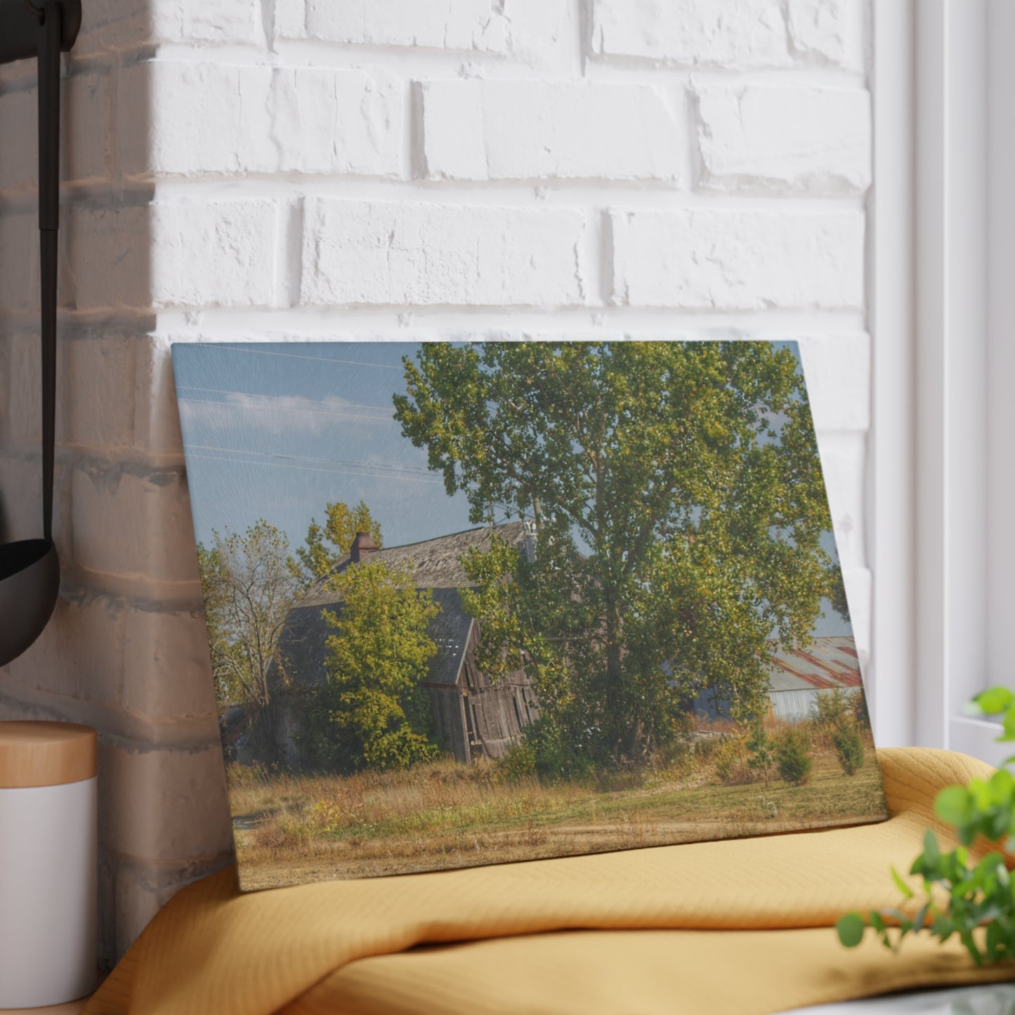 U R There Photography Barnes Road Old Grey I Rustic Farmhouse Tempered-Glass Cutting Board