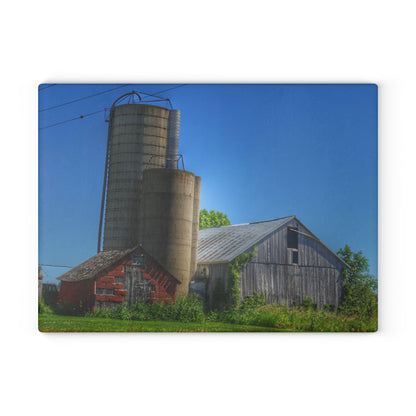 U R There Photography East Swaffer Grey and Little Red Rustic Farmhouse Tempered-Glass Cutting Board