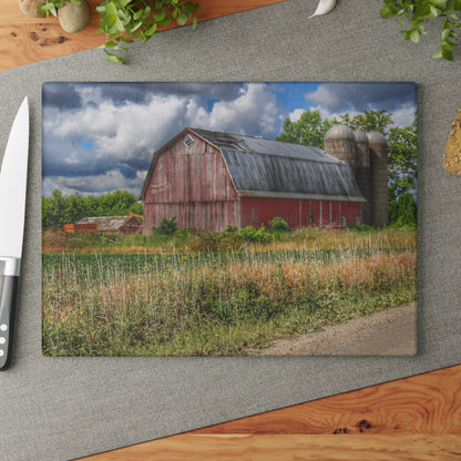 U R There Photography Shelby Red III Rustic Farmhouse Tempered-Glass Cutting Board