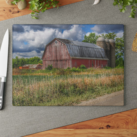 U R There Photography Shelby Red III Rustic Farmhouse Tempered-Glass Cutting Board