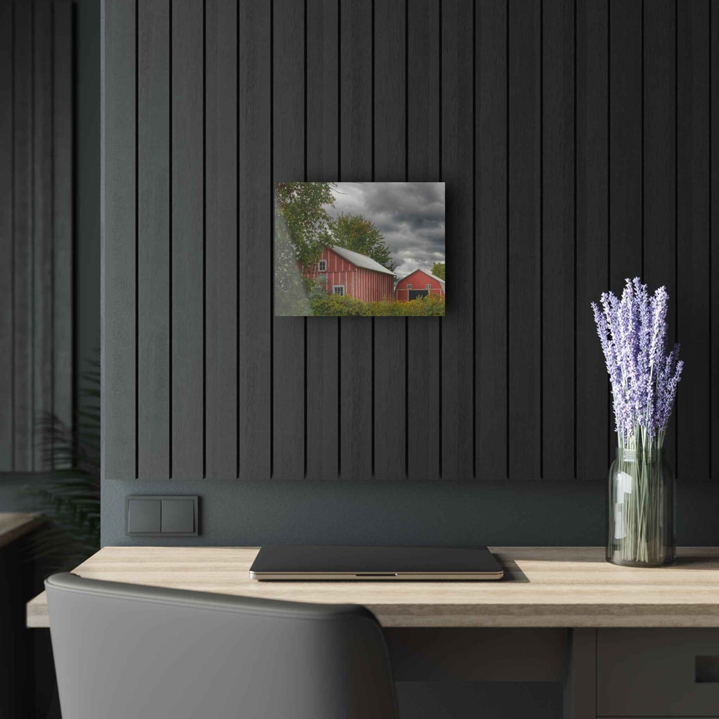 U R There Photography Pinstripe Barn and Buddy I Rustic Farmhouse Acrylic Wall Print