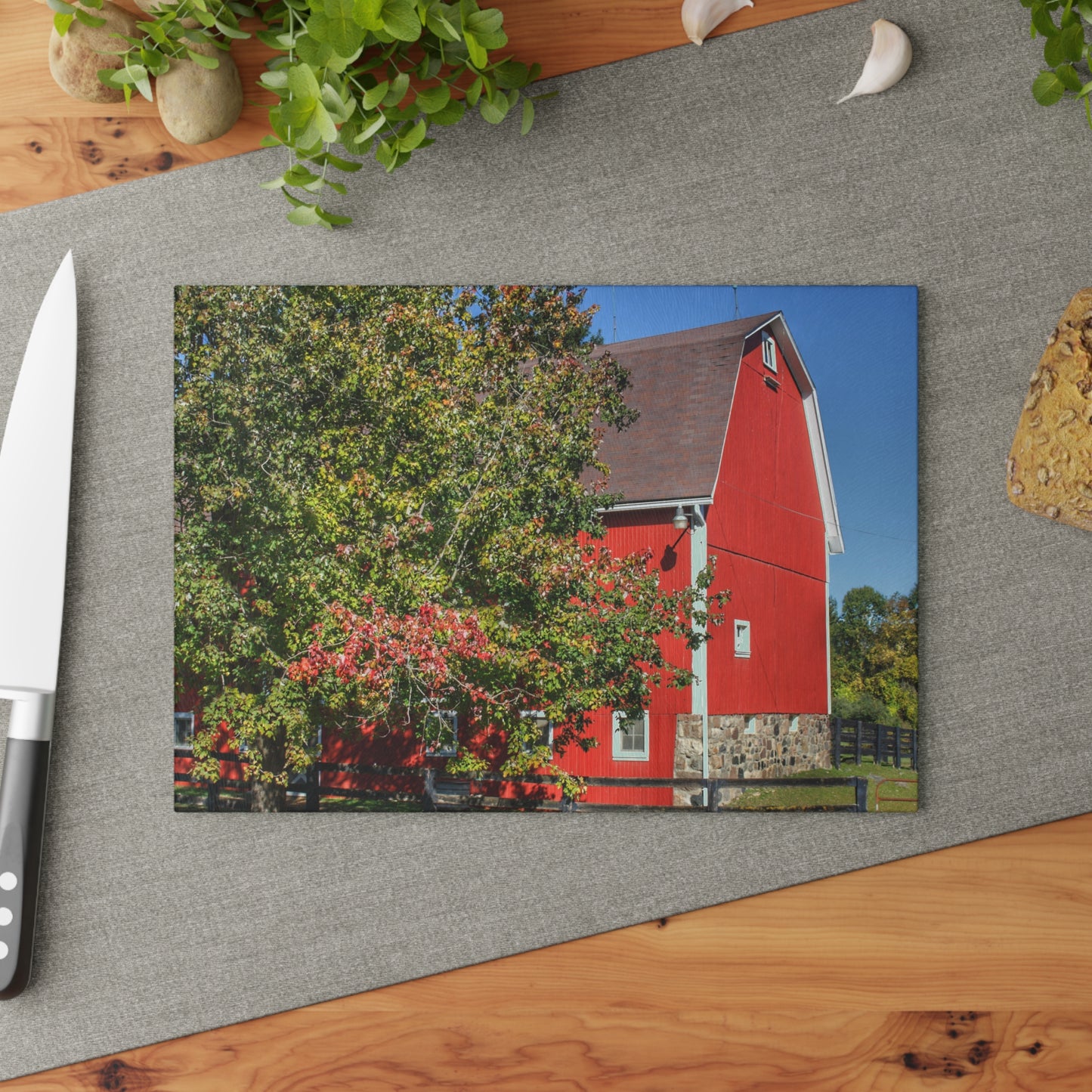 U R There Photography Oakwood Road Red Rustic Farmhouse Tempered-Glass Cutting Board