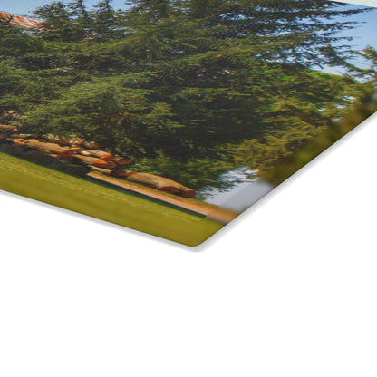 U R There Photography Mushroom Road Hidden Red Rustic Farmhouse Tempered-Glass Cutting Board