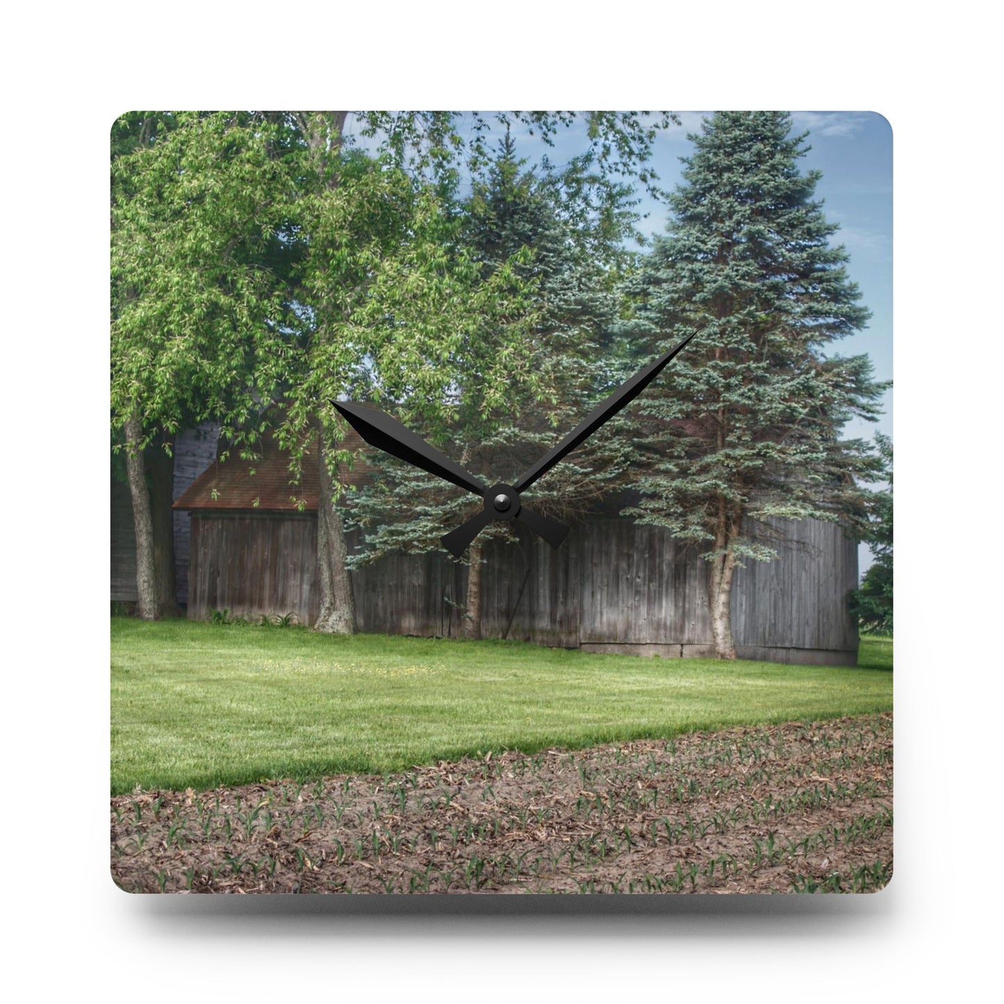 U R There Photography Barkley Road Grey I Rustic Farmhouse Acrylic Analog Wall Clock