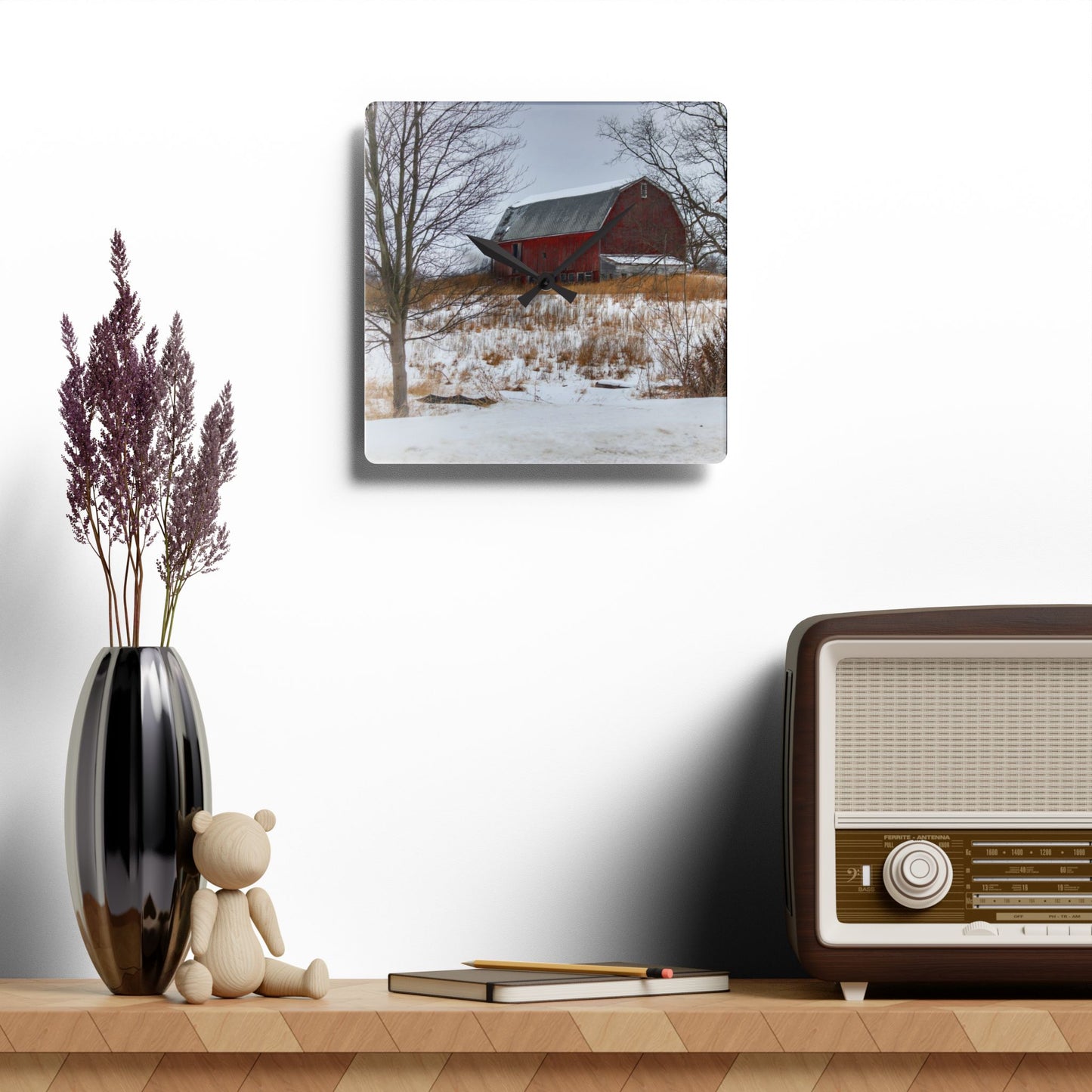 U R There Photography Hadley Red II Rustic Farmhouse Acrylic Analog Wall Clock