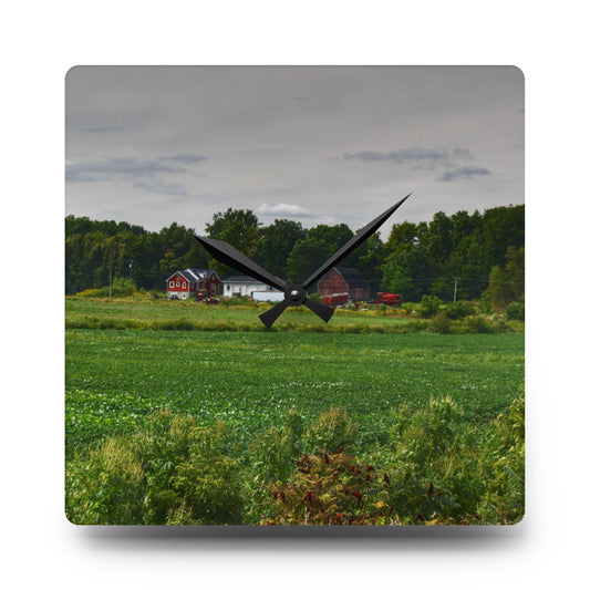 U R There Photography Across the Field in Silverwood Rustic Farmhouse Acrylic Analog Wall Clock 10.75'' × 10.75'' (Square)