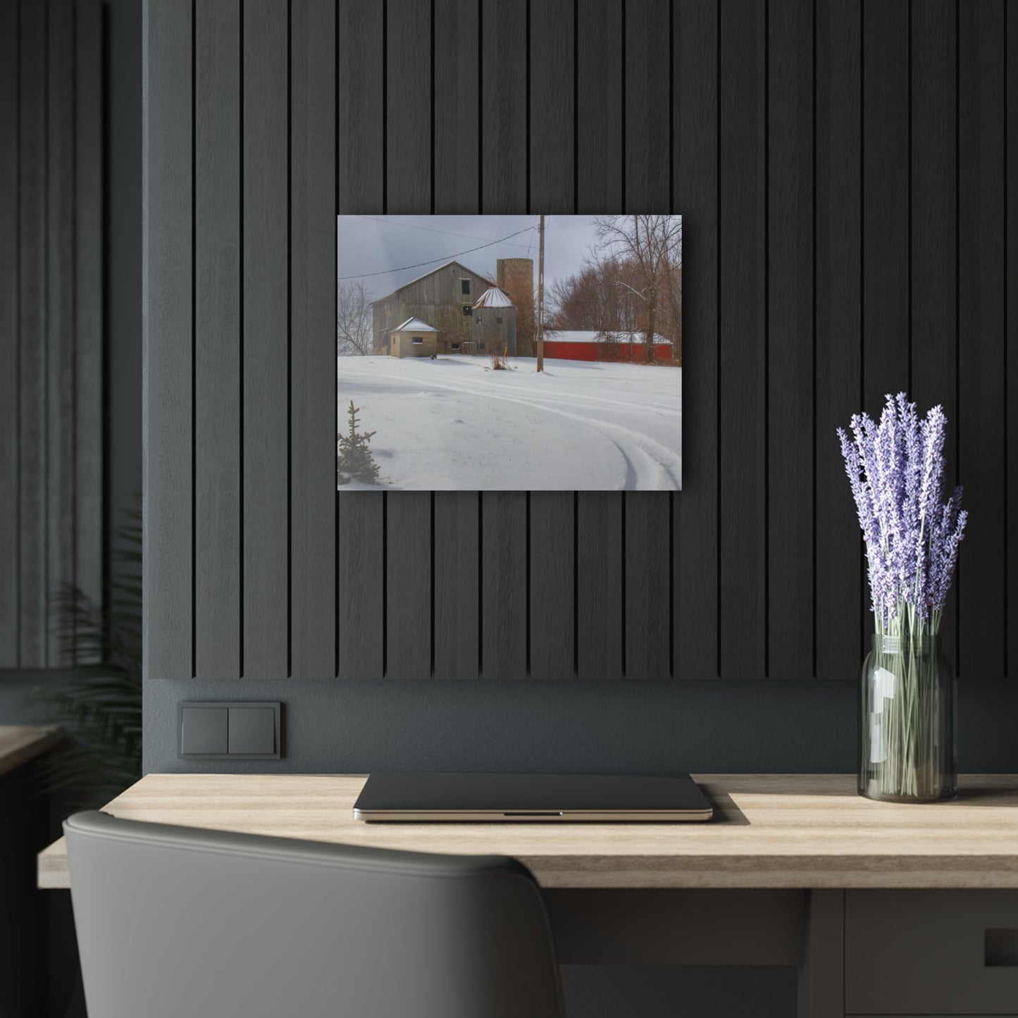 U R There Photography Hilltop Grey and Silo Rustic Farmhouse Acrylic Wall Print