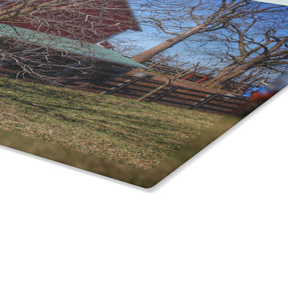 U R There Photography Imlay City Road Cow Barn I Rustic Farmhouse Tempered-Glass Cutting Board