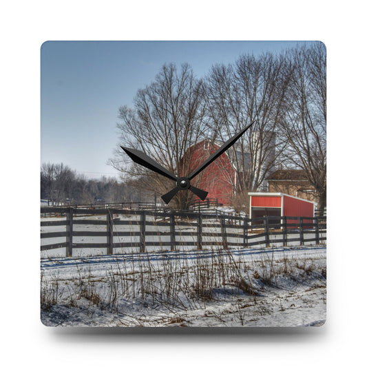 West Lake Road Red Rustic Farmhouse Acrylic Analog Wall Clock 10.75'' × 10.75'' (Square)