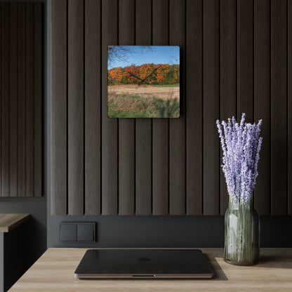 U R There Photography Fall on Piersonville Road Rustic Farmhouse Acrylic Analog Wall Clock