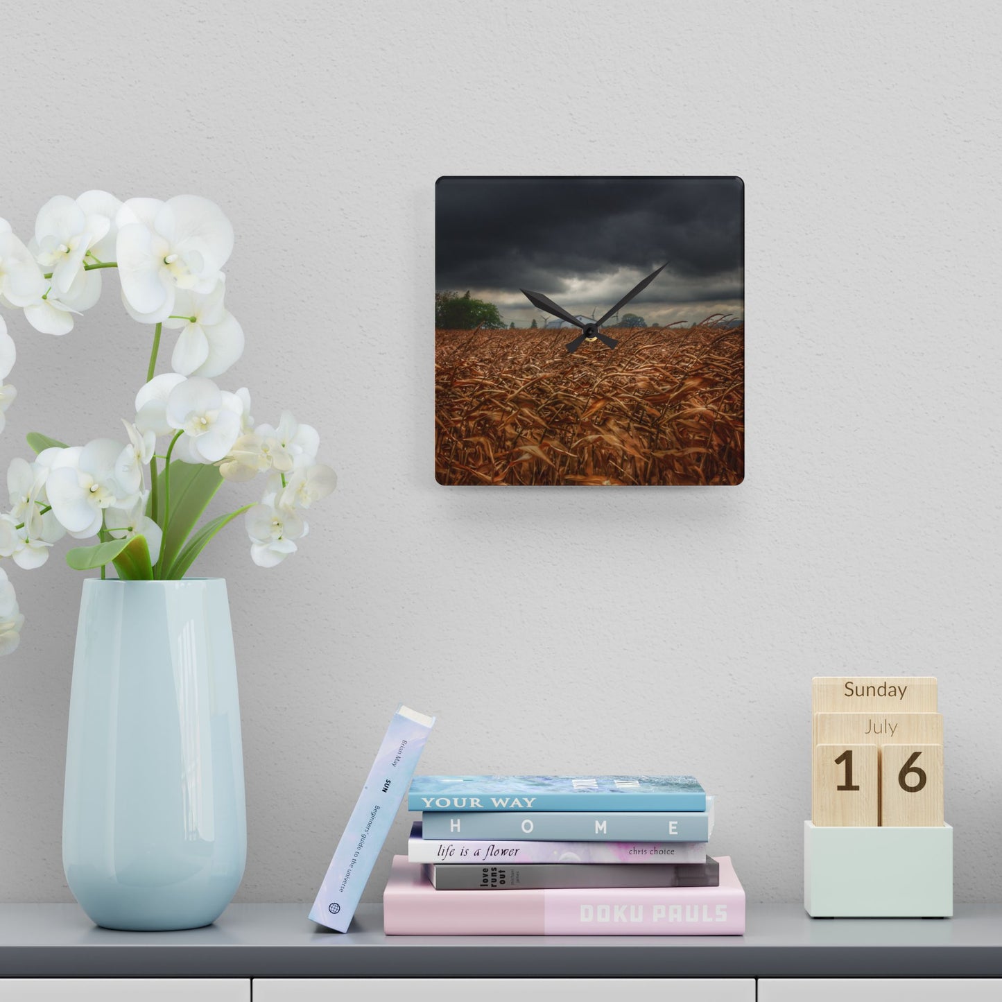 U R There Photography Garner Road Hidden White Rustic Farmhouse Acrylic Analog Wall Clock