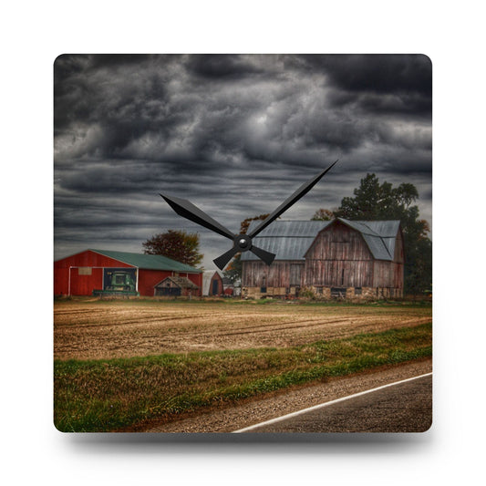 Snover Road Red II Rustic Farmhouse Acrylic Analog Wall Clock 10.75'' × 10.75'' (Square)