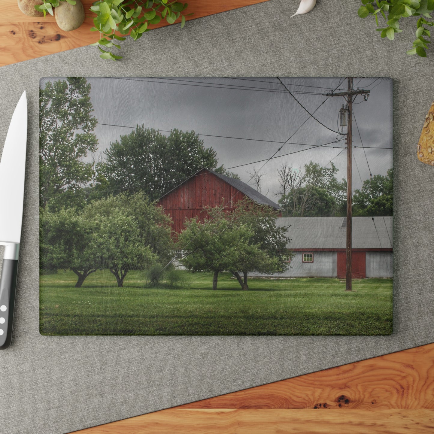 U R There Photography Hidden Red of M-24 Rustic Farmhouse Tempered-Glass Cutting Board