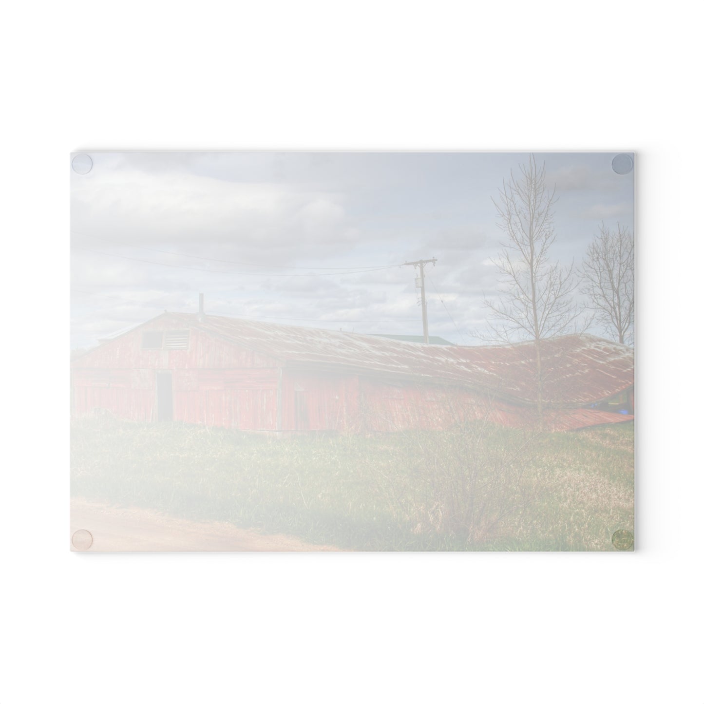 U R There Photography Centerline Sinking Shack Rustic Farmhouse Tempered-Glass Cutting Board