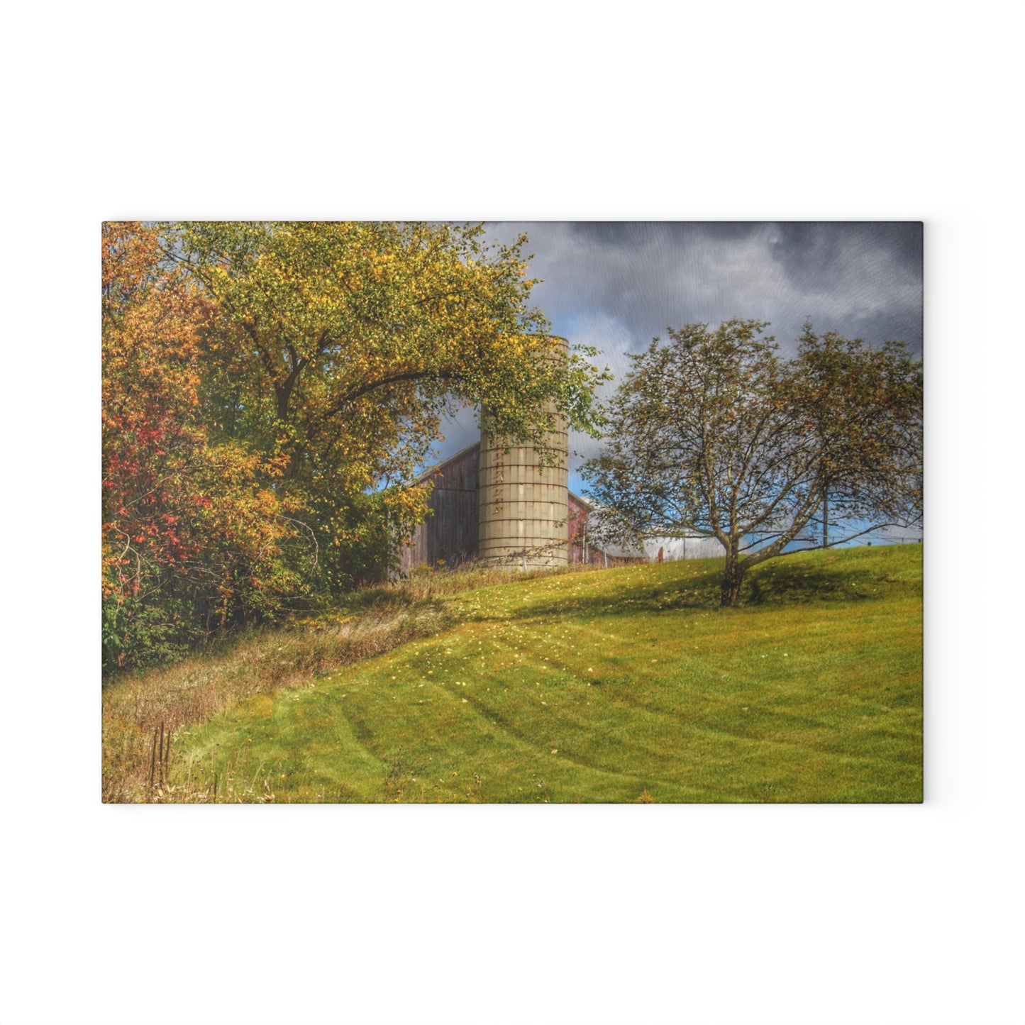 U R There Photography M-24 Hilltop Grey Rustic Farmhouse Tempered-Glass Cutting Board