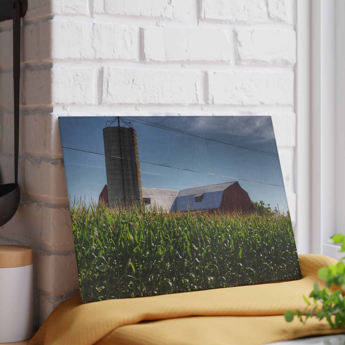 U R There Photography Above the Corn on Tuscola Road Rustic Farmhouse Tempered-Glass Cutting Board