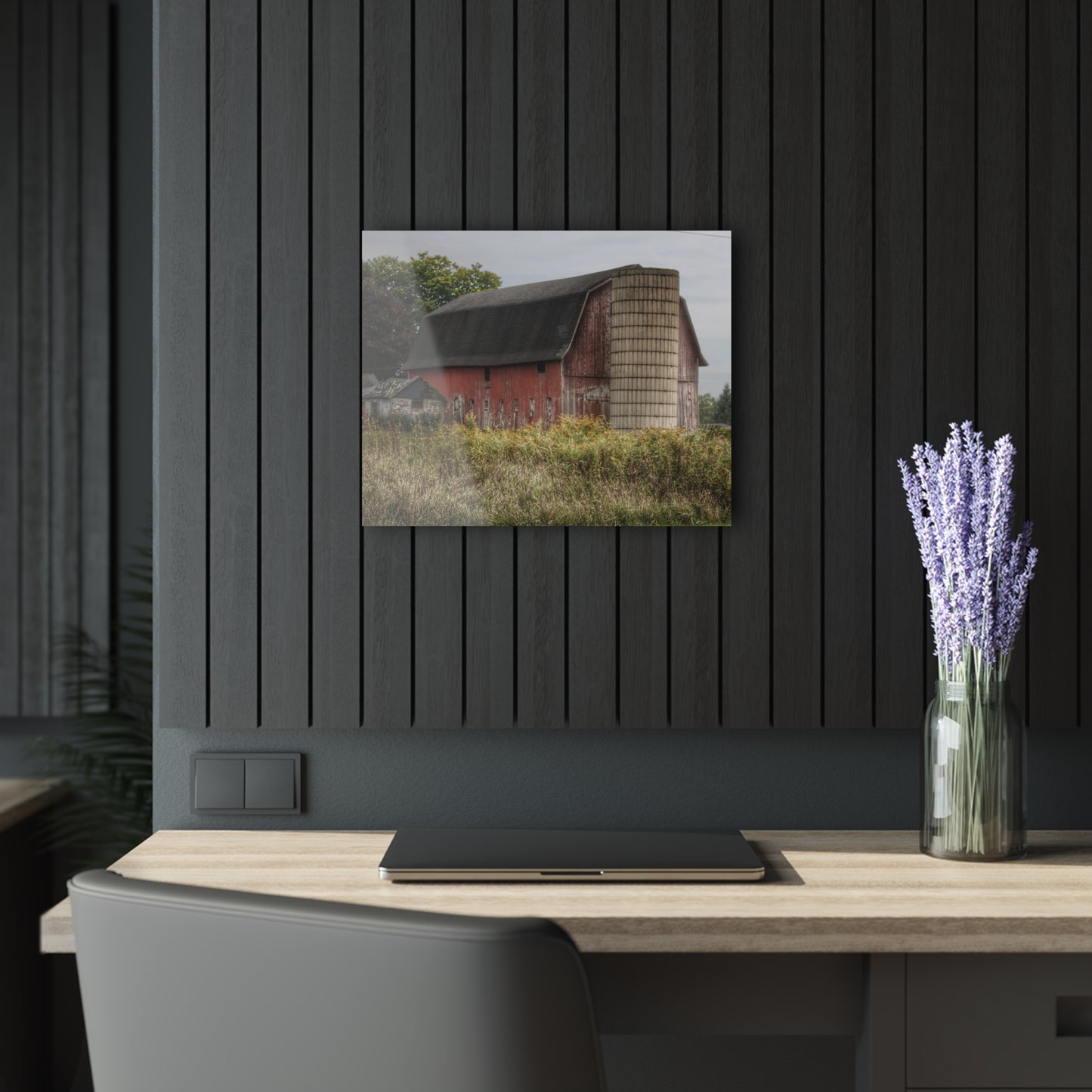 U R There Photography McDowell Road Old Red and Little White Rustic Farmhouse Acrylic Wall Print