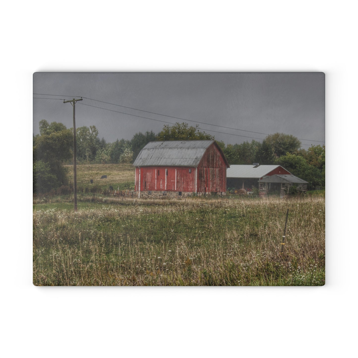 U R There Photography North Lake Road Red I Rustic Farmhouse Tempered-Glass Cutting Board