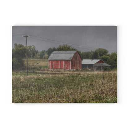 U R There Photography North Lake Road Red I Rustic Farmhouse Tempered-Glass Cutting Board