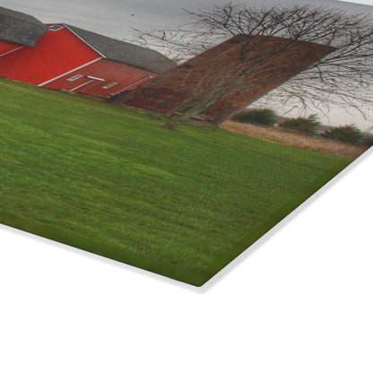 U R There Photography Hough Road Reds II Rustic Farmhouse Tempered-Glass Cutting Board